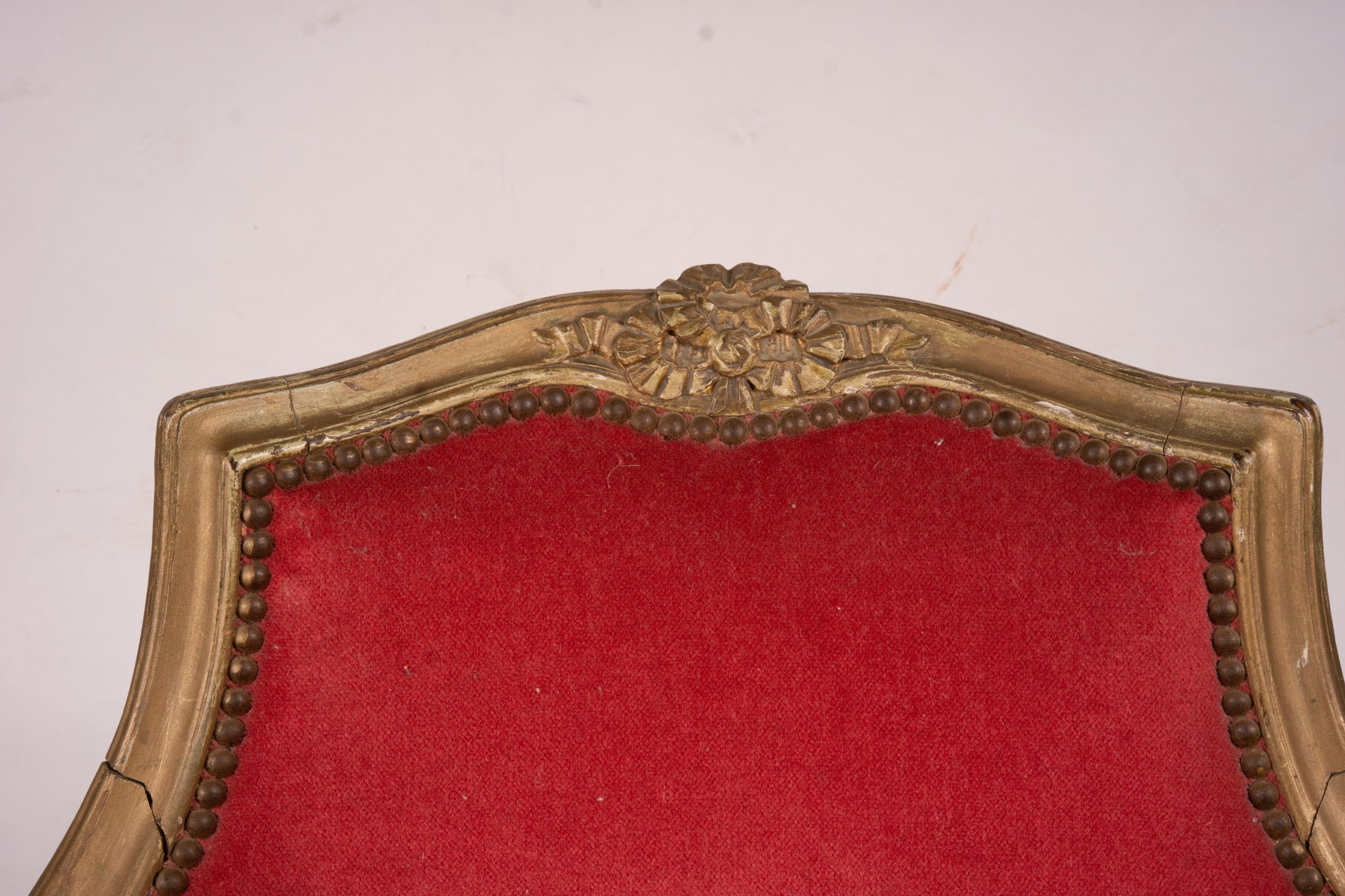 A late 19th century French giltwood tub shaped side chair, width 61cm, depth 62cm, height 78cm